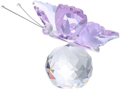 Dailygoods - Roze Glazen Vlinder met Kristallen Basis
