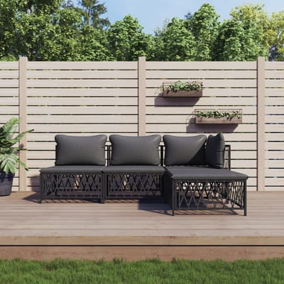 vidaXL - 4-delige - Loungeset - met - kussens - staal - antracietkleurig