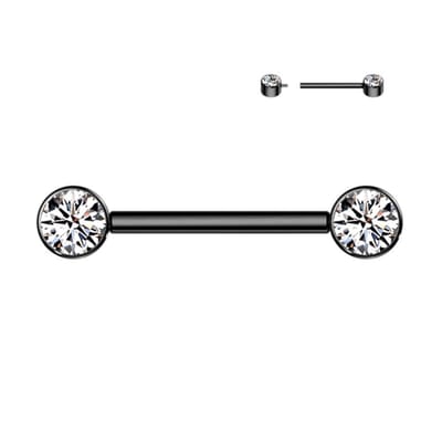 Piercing titanium platte bal ingelegde steen 1.6x14 - zwart - LMPiercings