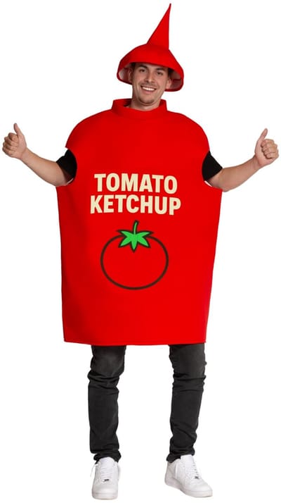 Dailygoods- Ketchup Kostuum Grappige Feestoutfit - Volwassenen Kostuum - Carnaval Outfit - Opvallend Design - One Size - Comfortabele Pasvorm - Voedsel Kostuum