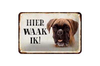 Femer Blikken bordje met tekst 18x12cm nederlands Hier Waak ik Boxer Hund Decoratie