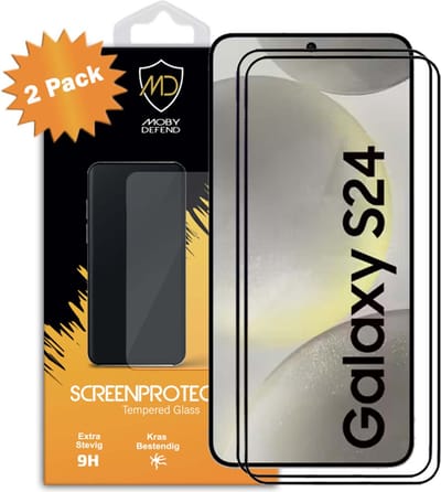 2-Pack MobyDefend Screenprotectors - Geschikt voor Samsung Galaxy S24 - Screensavers Met Zwarte Randen - Gehard Glas