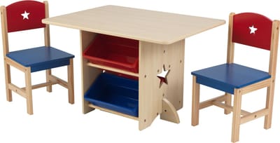 KidKraft Star Tafel - Kinderbureau - Speeltafel voor Kinderen - Kindertafel met 2 Stoeltjes - Tafelset - Hout - Blauw/Rood