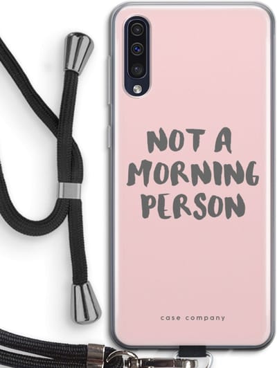 Case Company® - Hoesje met koord geschikt voor Samsung Galaxy A50 hoesje met Koord - Morning person - Telefoonhoesje met Zwart Koord - Bescherming aan alle Kanten en Over de Schermrand