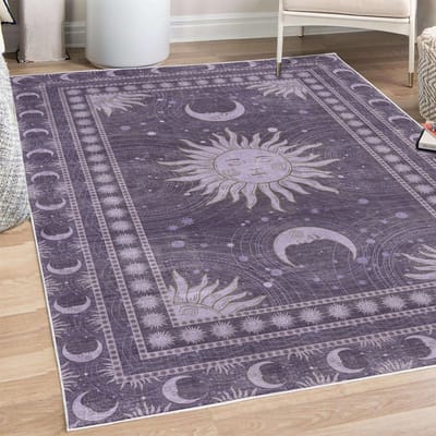 ABAKUHAUS Vloerkleed - Woonkamer Tapijt – zon en maan – 76 x 152 cm – indigo