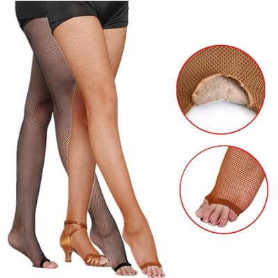 2 paren Professionele Latijns-Amerikaanse Dans Panty's Dames Sexy Visnet Panty Latijns-Amerikaanse Dans Leggings Elastisch Slank Open Teen Mesh Sokken One Size beige