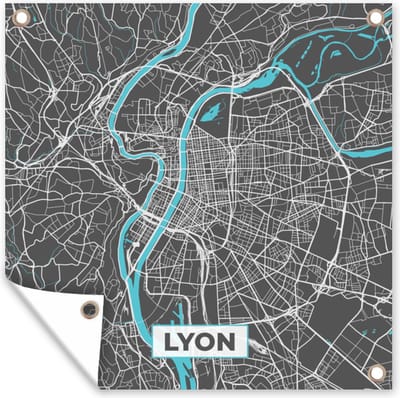 Tuin poster Lyon - Kaart - Stadskaart - Plattegrond - Frankrijk - 200x200 cm - Tuindoek