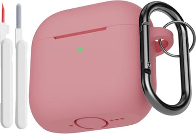 Zachte Siliconen Hoes voor AirPods 4 met Reinigingsset en Karabijnhaak - Schokabsorberende Bescherming in Bonenroze