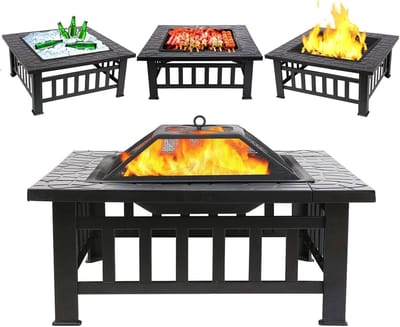 Vuurkuil Tafel - Buitenhaard - Terras Verwarmen - Tafel en Kachel - 81x81x46cm - Zwart
