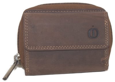 Oi klein Hunter bruin leren rits portemonneetje uniseks / 3-luik herenbeursje of damesbeursje met rits / Trifold portemonnee zeer compact / Anti skim / bruin leer / 410H