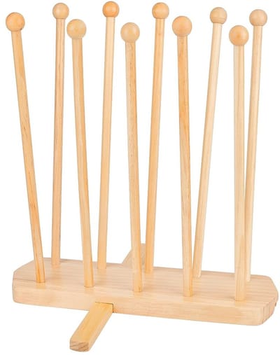 Dailygoods- Droogrek Herbruikbaar - Plastic Zak Droogrek - Afdruiprek Houder - 10 Stokken Vurenhout - Stabiliteit - 100mm Breed, 320mm Hoog - Afdroogrek