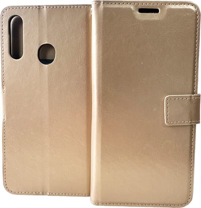 Bookcase Geschikt voor: Samsung Galaxy A20E - Goud - portemonnee hoesje