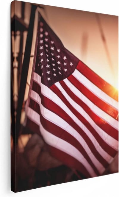 Artaza Canvas Schilderij Amerika - 30x40 cm - Klein - Wanddecoratie Zon - Muurdecoratie Vlag - Schilderijen Op Canvas Woonkamer