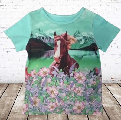 Mint meisjes shirt met paarden - Groen - 98/104