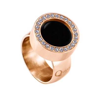 Quiges RVS Schroefsysteem Ring met Zirkonia Rosékleurig Glans 16mm met Verwisselbare Agaat Zwart 12mm Mini Munt