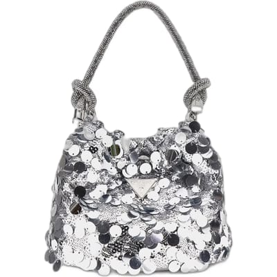 GUESS Avondtas Schoudertas Holiday Shine Pochette Mini Silver Zilverkleurig