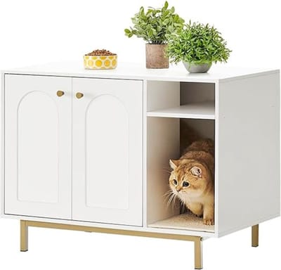 MKSS® Kattenmeubel - Kattenbak Kast - Kattenkast - Kattenbench - Kattenkooi - Ombouw - Wit Hout