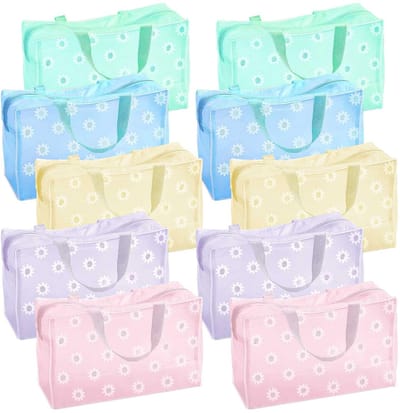 Dailygoods- Cosmeticatas transparant - 10 stuks - PVC - Waterdicht - Madeliefjes patroon - Afmetingen 21x8x16 cm - Toilettas
