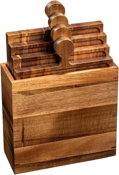 Houten Kaasplank - Worstplank Serveerblad - Borrelhapjes Presenteren - In elkaar grijpende panelen - 4 stuks - Houtkleurig