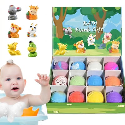 Sogiol® Bruisballen - Bruisballen Voor Kinderen met Speelgoed Verrassing - 12 Stuks (60g) - Dieren Badbommen - Natuurlijke Ingrediënten - Laat Geen Sporen Achte