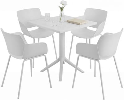 CLP Norva tuinmeubelset - 4 loungestoelen - vierkante tafel - weerbestendige balkonset - voor terras en tuin - wit