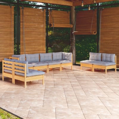 vidaXL - 8-delige - Loungeset - met - grijze - kussens - massief - grenenhout