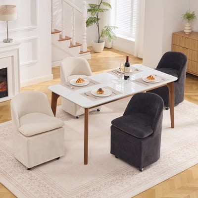 HAUSS SPOLE Eetkamerstoel - Set Van 2 - 360 Graden Draaibaar Met Wielen En Afneembare Hoes - Voor Eetkamer En Kaptafel - Chenille Grijs