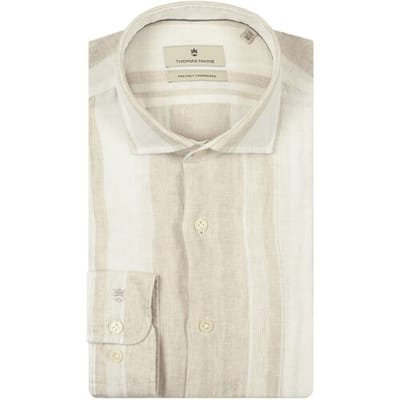 Thomas Maine Overhemd Roma Modern Kent Fancy Stripe Pure Linnen Licht Beige / male