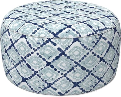 Opblaasbare Poef - Voetenbankje Buiten - Tuinieren Ontspannen - Lichtecht Waterafstotend - 31" x 14" - Boho Geometrisch Blauw