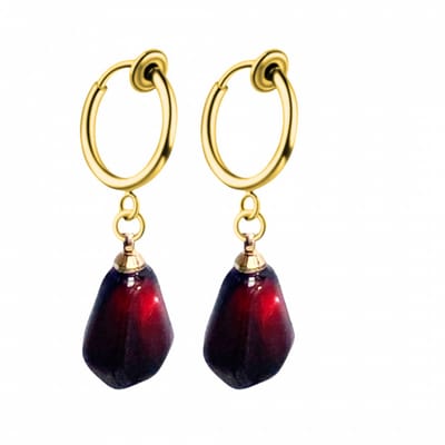 Klem oorbellen- Bordeaux rood -goudkleurig-geen gaatje-Charme Bijoux