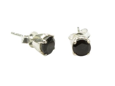 Zilveren knop oorbellen Onyx 925 zilver
