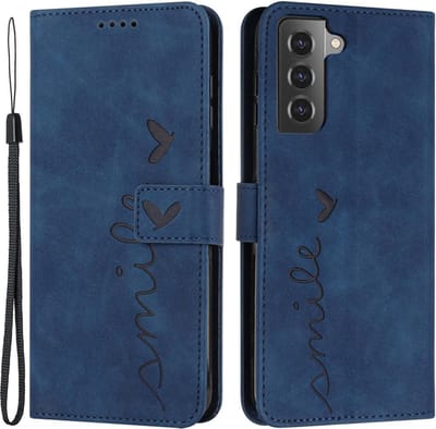Coverup Hoesje - Geschikt voor Samsung Galaxy S21 FE Hoesje - Coverup Smile Book Case - Blauw