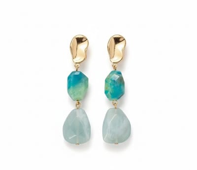 Goudkleurige oorhangers oorbellen voor dames – marmeren look stenen in blauw en groen