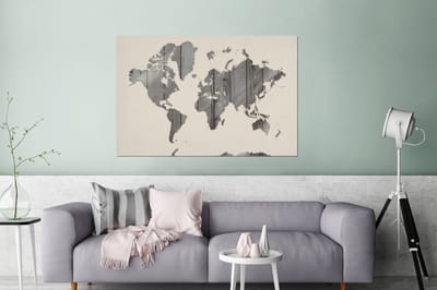 Aluminium schilderij 180x120 cm - Wanddecoratie metaal - Wereldkaart - Beige - Zwart - Wit - Metalen muurdecoratie woonkamer - Decoratie industrieel - Foto op dibond - Industriële accessoires slaapkamer