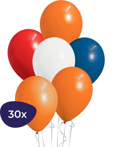 Koningsdag Versiering - Mix - Oranje, Rood, Wit & Blauw - 30 Stuks - Helium Ballonnen - Latex - Versiering Verjaardag - Voetbal