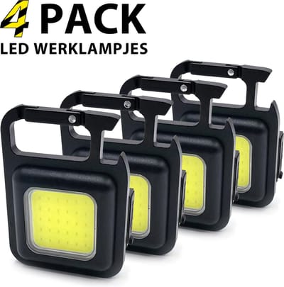 4-pack Werklampen - LED Werklamp - Bouwlamp - Zaklamp led oplaadbaar - LED Sleutelhanger - Working light - 2 uur Batterijduur - Magnetisch - Flessenopener - Spatwaterdicht - Voordeelpakket - Gadget mannen tools