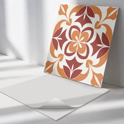 Wallfluent Vinyl Tegels - Bloemenpatroon met Bladeren Vinyl Wandtegels - 30 cm x 30 cm - Rood PVC Tegels - Set van 9 - Vierkant PVC Tegels - Patroon Plaktegels - Wand PVC Tegels - Plaktegels Keuken en Badkamer