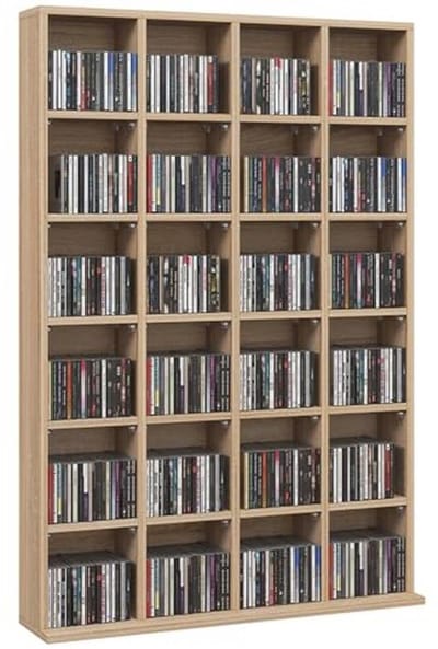 Mediaopbergrek voor 480 CD's en 312 DVD's - Houten Boekenkast met Verstelbare Planken