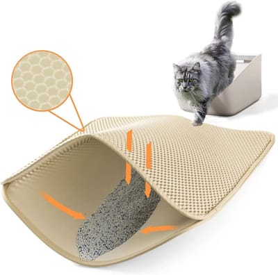 Famanu –Kattenbakmat, 60 × 40cm Dubbellaags Honingraat Grote Gaten Ontwerp, Kattenbakonderlegger, Kattentoiletmat Gemakkelijk te Reinigen