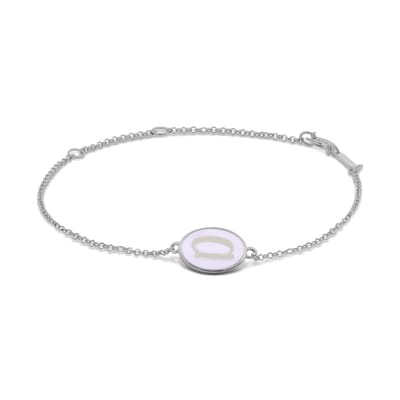 New Bling 9LA-20060-D Zilveren Armbandje met Letter - D - Ovaal - 12x8,6mm - Lila - 16+2+3cm - Rhodium - Zilver