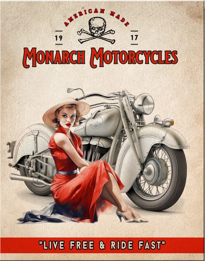Monarch Motorcycles . Metalen wandbord 31,5 x 40,5 cm.