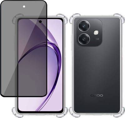 Hoesje + Privé Screenprotector geschikt voor OPPO A40 4G/A40M 4G /OPPO A60 5G – Privacy Tempered Glass - Case Transparant