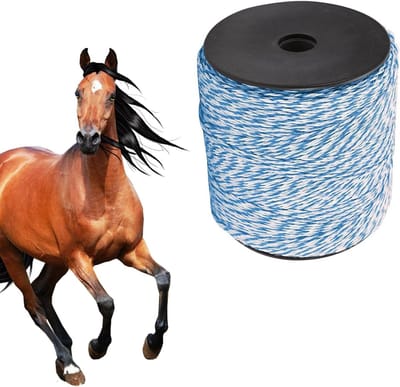 Duurzaam Geweven Tuinhek Touw 500m, Elektrisch Hekwerk, Rvs Geleidings Touw, Accessoires voor Boerderij en Ranch, Blauw en Wit