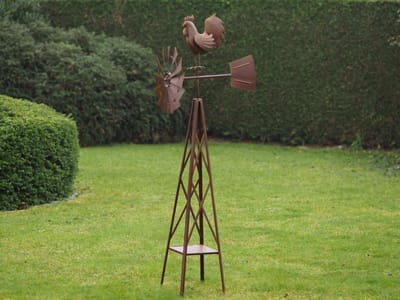 Tuinsteker Haan - windwijzer - roestkleurig - 1.55 m hoog - tuinbeeld - tuindecoratie - windmolen