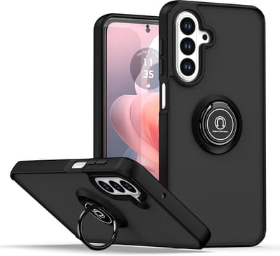 Casemania Hoesje Geschikt voor Samsung Galaxy S25 FE - Zwart - Ring Stand Matte Armour Back Cover - Kickstand Backcover Telefoonhoes