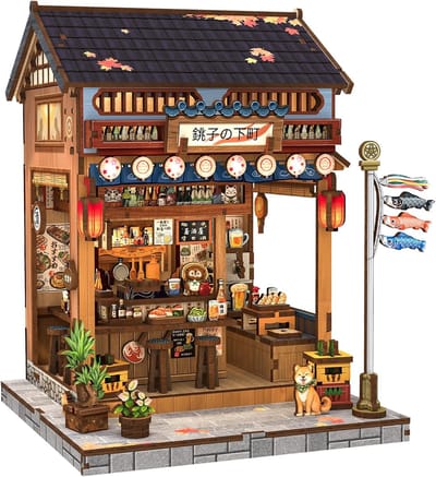 CuteBee CWGC217 Choshi no Shitamachi Japanse Tarvane Book Nook Bouwpakket | Miniatuur huisjes pakket modelbouw voor volwassenen | Houten 3D Puzzel | Woonkamer decoratie boekensteun | Led lights verlichting ingebouwd | DIY boekenhouder collectie
