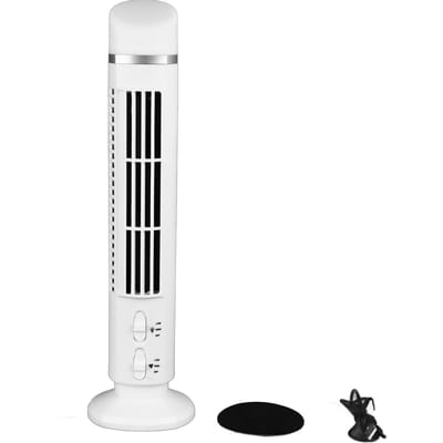 Ventilateur tour sans pales, ventilateur de bureau USB portable avec lumière pour la maison, la chambre à coucher, le bureau blanc