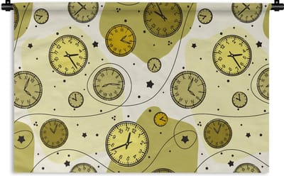 Wandkleed - Wanddoek - Retro - Klok - Patronen - Stippen - 90x60 cm - Wandtapijt