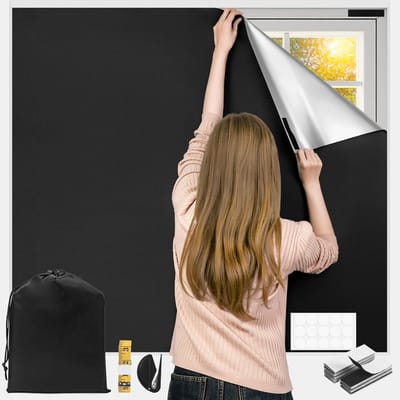 VHV - Verduisterend gordijn - Blackout gordijn - Raamafdichting - Lichtdicht - Zonder boren - Draagbaar - Voor babykamer en slaapkamer - 100 x 148cm - Klittenbandsluiting - Zwart