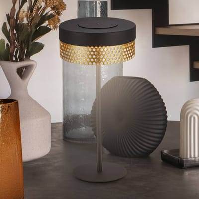 B.K.Licht Booha - Oplaadbare Tafellamp - snoerloze lamp - dimbaar - voor buiten en binnen - zwart-goud - Ø16cm x 35cm